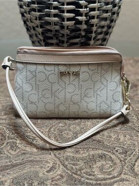 Neutral Logo Wristlet Pouch with Gold Hardware